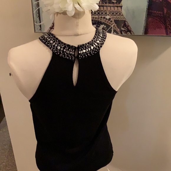 Black Sweater Tank w/ Beaded Jewelled Neckline - Picture 2 of 6